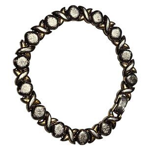 Vintage Elegant Two Tone Gold Silver Textured Link Bracelet Fashion Jewelry